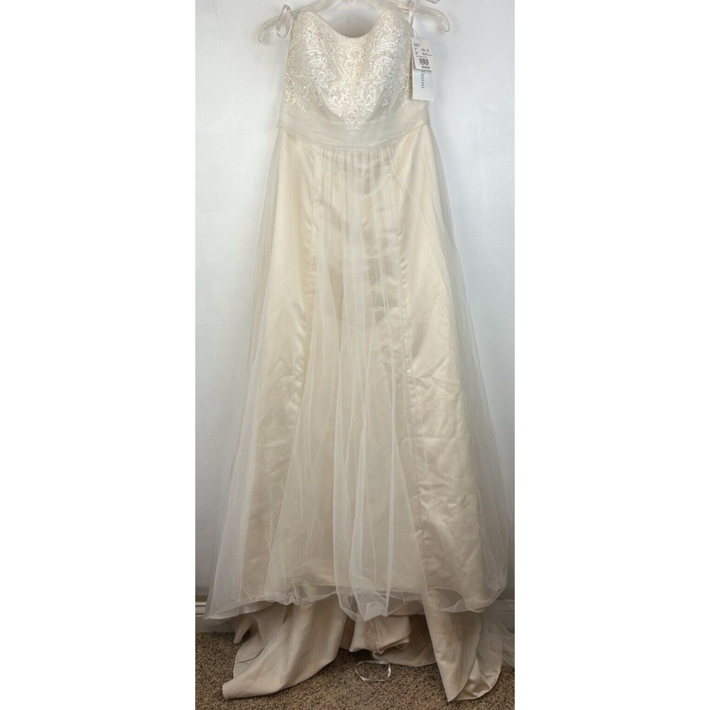 Wedding Dress Womens 12 Tulle Strapless Soft Ivory Gown Fairy Beaded Coquet New